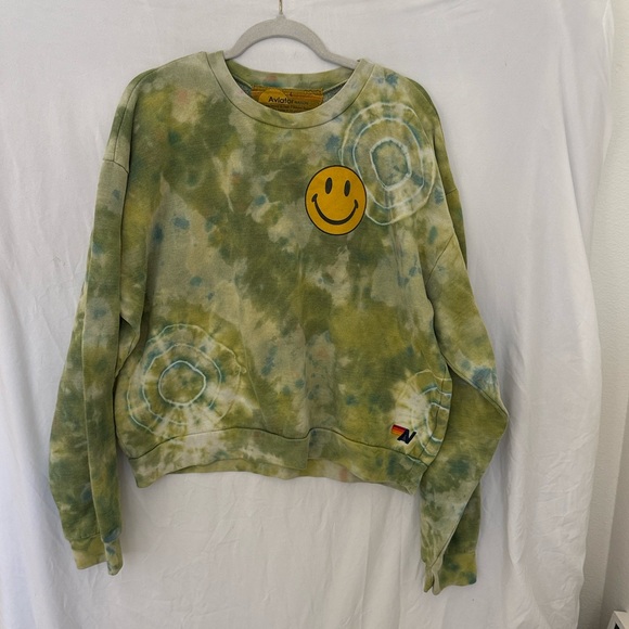 Aviator Nation tie dye green smiley face CrewNeck sweatshirt sz large - Picture 1 of 6